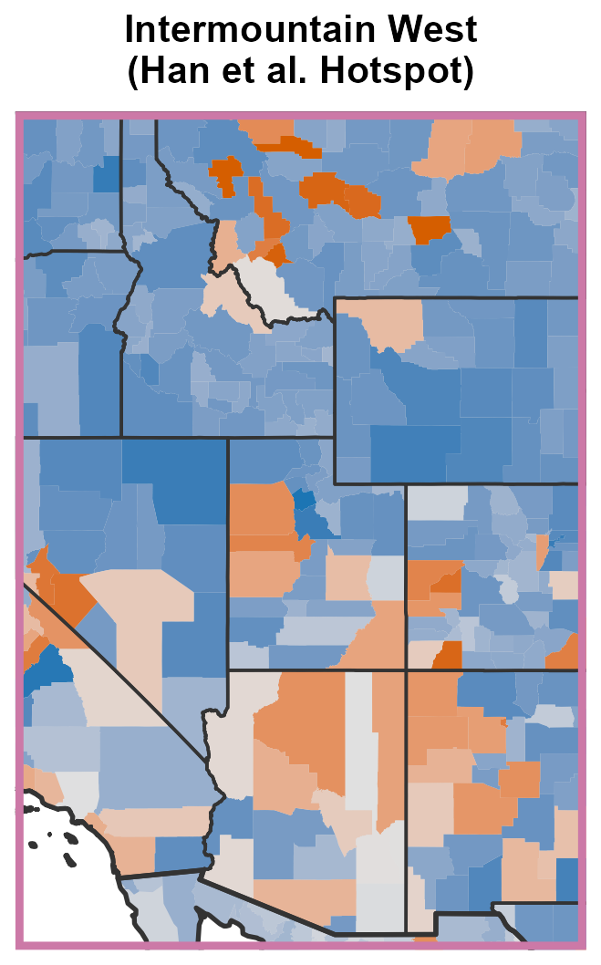Inset: the Intermountain West of the United States, a hotspot in Han et al.